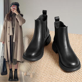 ZHR短靴2023秋冬新款厚底休闲短靴女显瘦靴子便捷套脚切尔西短靴