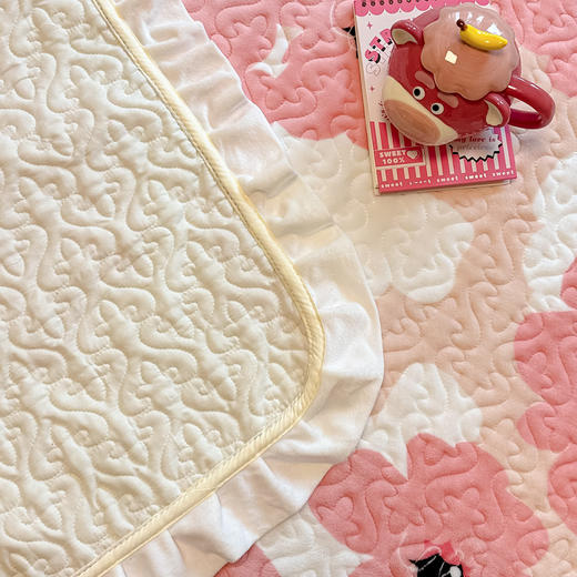 【下架】自然醒牛奶绒花边夹棉床盖冬季保暖珊瑚法兰绒榻榻米防滑加厚床单三件套炕单JY 商品图11