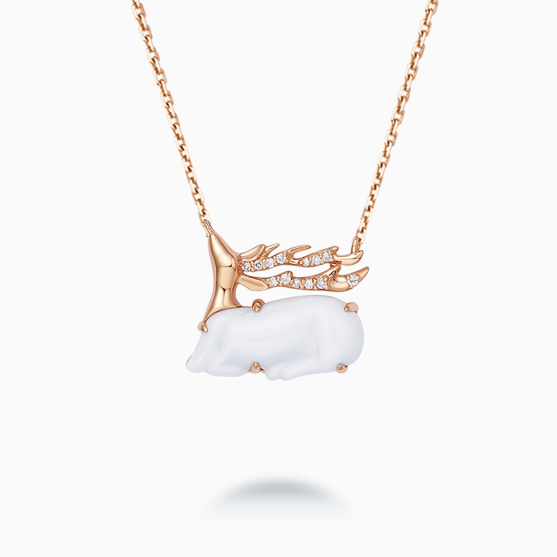 ［C+Vogues系列］ 18K金白玉髓钻石项链