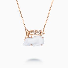 ［C+Vogues系列］ 18K金白玉髓钻石项链