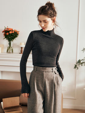 OLrain欧芮儿法式杏白色套头针织衫秋2025新款百搭高领显瘦打底衫