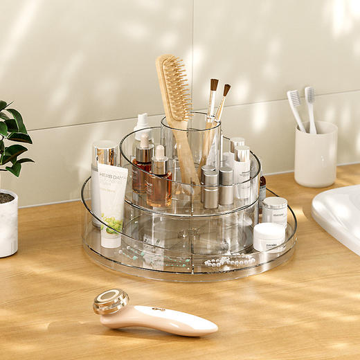 【多层分类，收纳不占空间!】化妆品收纳盒桌面旋转收纳筒，家用梳妆台饰品口红分格储物盒 商品图2