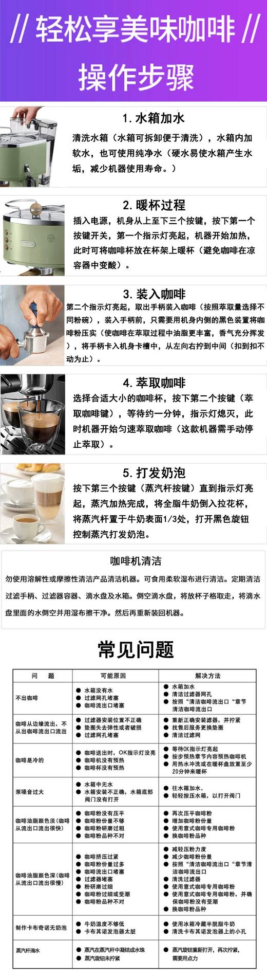 【6F德龙】复古系列半自动意式泵压家用奶泡一体咖啡机ECO310 商品图7