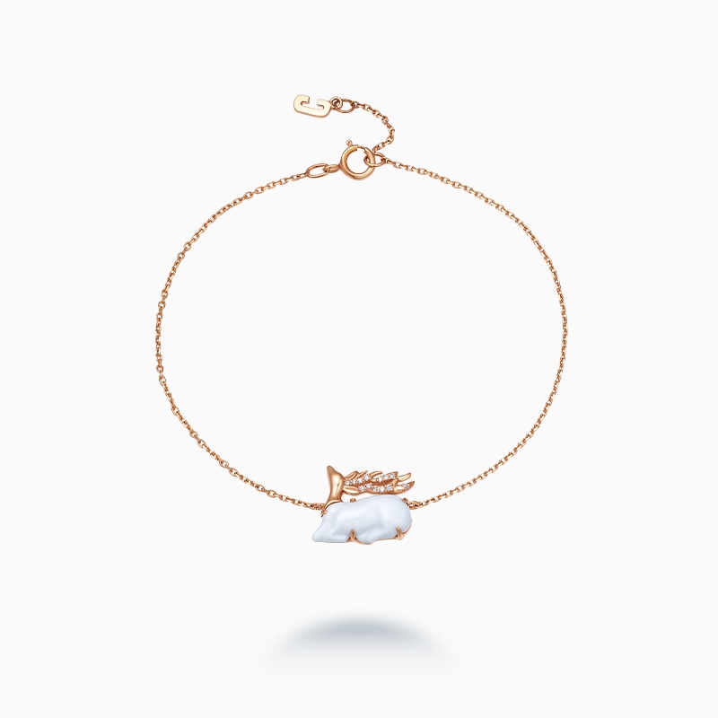 ［C+Vogues系列］ 18K金白玉髓钻石手链