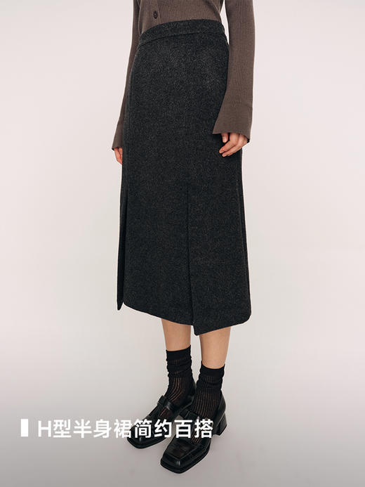 柔软舒适高支澳毛 开衩呢料半裙FB477623N 商品图4