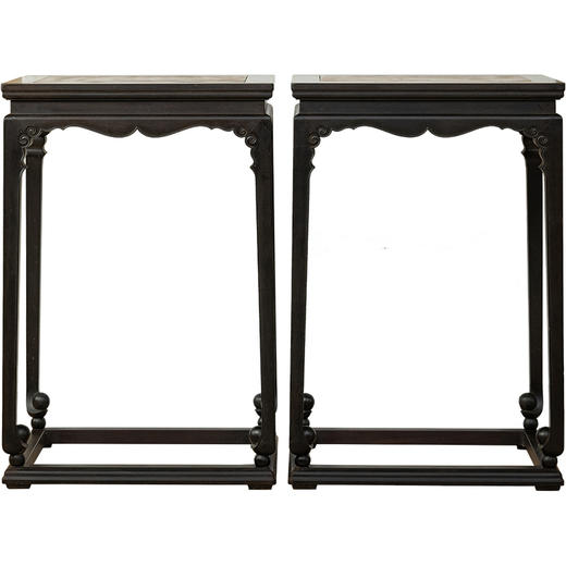 清 紫檀镶瘿木束腰卷球足带托泥香几（一对） 商品图5