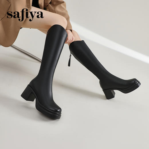 Safiya/索菲娅2023秋冬腿精女孩炸街显腿长百搭粗跟厚底骑士靴 SF34117404 商品图4