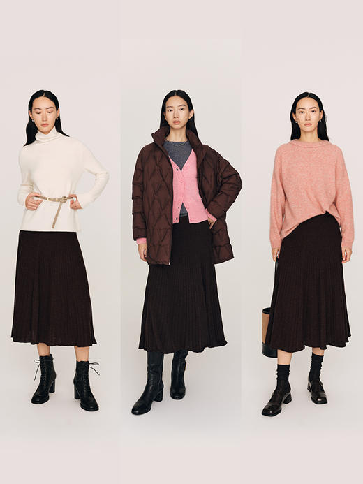 超细48支100%美丽诺羊毛坑条伞摆半裙FB465823N 商品图8