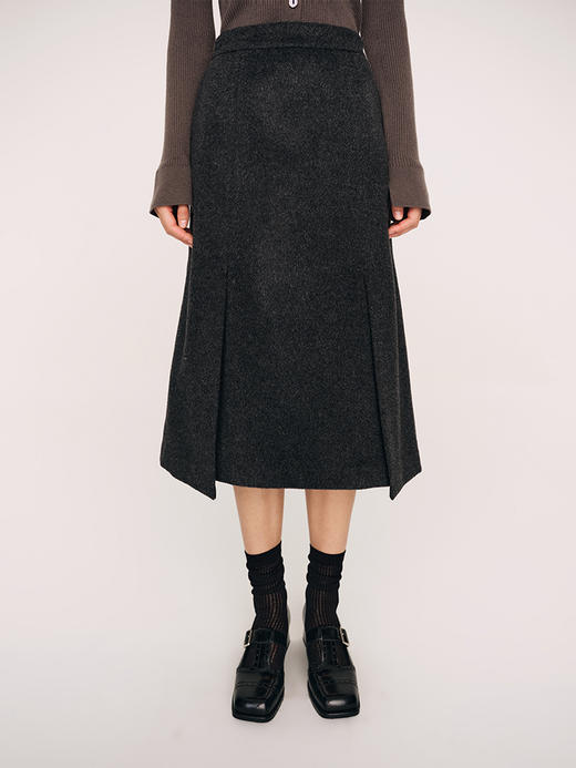 柔软舒适高支澳毛 开衩呢料半裙FB477623N 商品图1