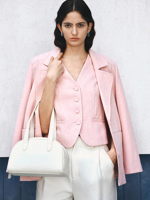 柔和粉色 羊毛混涤斜纹花纱分割廓形西装FO474923N 商品图2