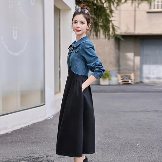 秋季新款，时尚潮流气质牛仔拼接连衣裙HR-HJY2385-1 商品图1
