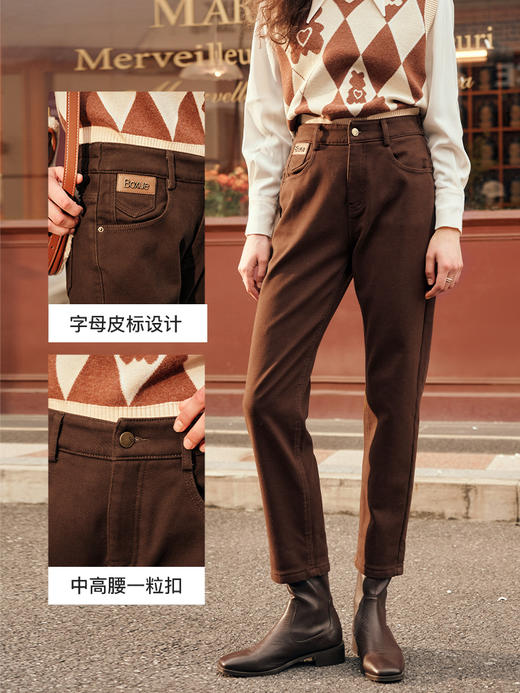 OLrain欧芮儿咖色直筒牛仔裤女秋冬2023年新款时尚百搭加绒烟管裤 商品图2