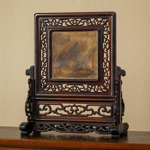 清 红木镶云石”山岗夕影“插屏 商品图4