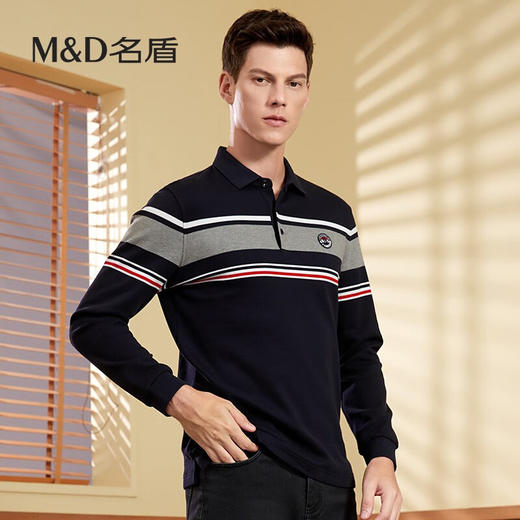 【名盾】MD名盾长袖polo衫男士纯棉条纹商务休闲翻领保罗衫11568 商品图1