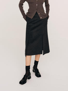 柔软舒适高支澳毛 开衩呢料半裙FB477623N