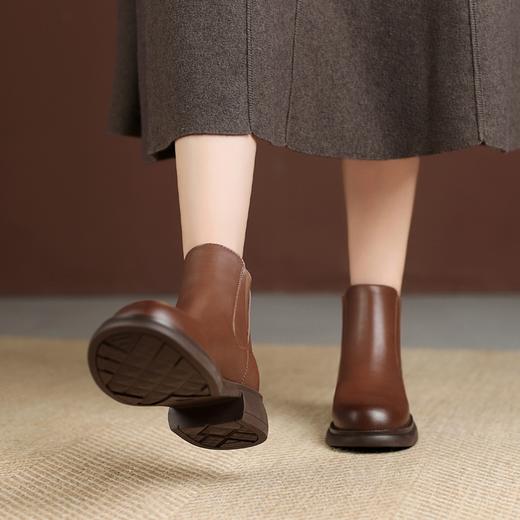 ZHR短靴2023秋冬新款厚底休闲短靴女显瘦靴子便捷套脚切尔西短靴 商品图7