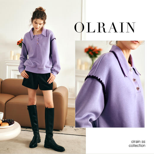 OLrain欧芮儿香芋紫加绒卫衣女秋季2023年新款时尚宽松设计感上衣 商品图2