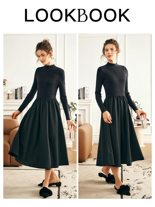 OLrain欧芮儿法式深灰色连衣裙女秋季2023新款赫本风气质显瘦长裙 商品图3