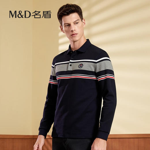【名盾】MD名盾长袖polo衫男士纯棉条纹商务休闲翻领保罗衫11568 商品图2