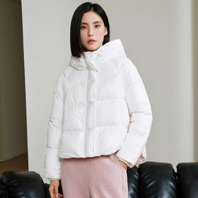 玳莎白鸭绒加厚羽绒服女2023冬季新款白色简约连帽插肩袖外套   DD41306