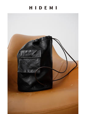 HIDEMI BOYBAG小男孩系列口袋双肩包 黑色环保皮/条纹帆布