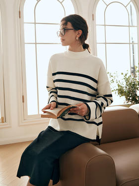 OLrain欧芮儿法式条纹毛衣女秋装2023年新款宽松慵懒风显瘦套头衫