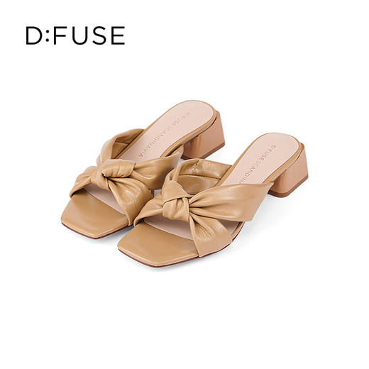 DFuse迪芙斯2023夏季新款羊皮褶皱蝴蝶结粗跟穆勒拖鞋DF32110669 商品图5