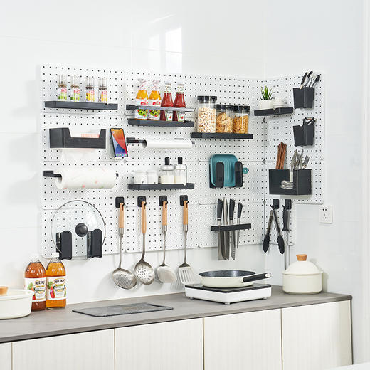 严选免打孔厨房卫生间可挂墙式收纳架带挂钩墙上置物架家用洞洞板 商品图3