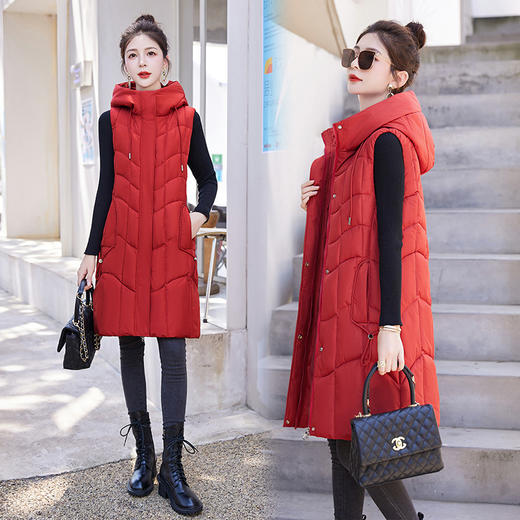 百媚生 棉马甲中长款过膝时尚外套坎肩连帽棉服GXA2305 商品图3