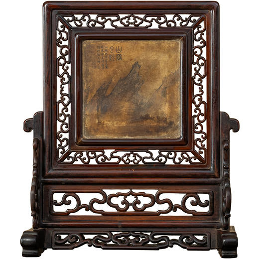 清 红木镶云石”山岗夕影“插屏 商品图5