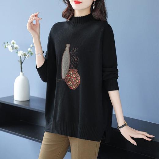 秋冬新款，配大衣毛衣女士中长款宽松大码加厚洋气刺绣打底衫CC-LZ-23108 商品图7