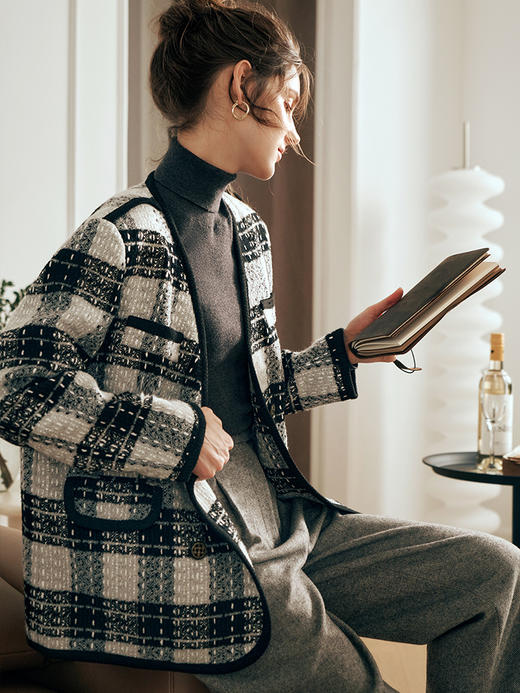 OLrain欧芮儿黑白色小香风短外套女春2025新款气质慵懒毛呢外套 商品图0