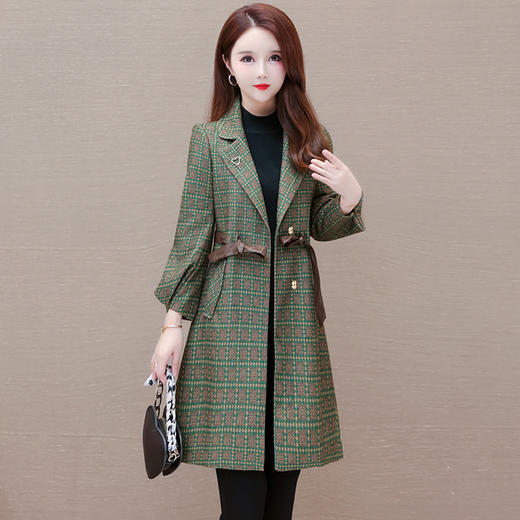 格纹中长款时髦洋气女士外套，秋冬款收腰修身优雅气质风衣QYM-XQD-2C23178-L 商品图2