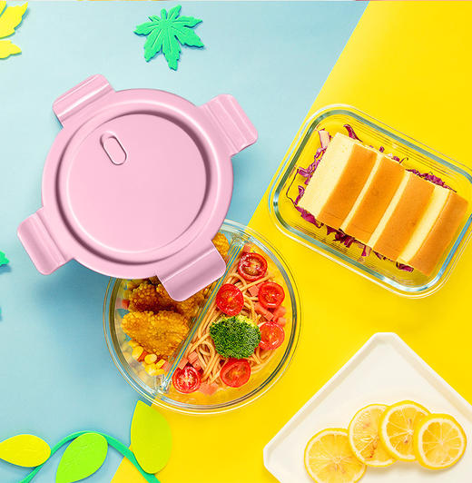 ins韩国风粉色盖小花玻璃饭盒分格女生保鲜碗碗微波炉饭盒便当盒 商品图3