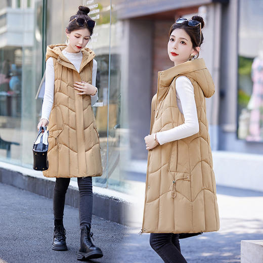 百媚生 棉马甲中长款过膝时尚外套坎肩连帽棉服GXA2305 商品图1