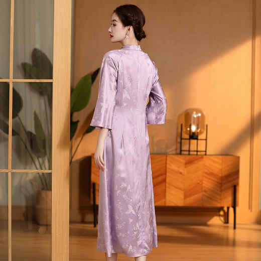【AYK】醋酸提花改良立领七分袖长款宽松旗袍国风复古连衣裙2023秋新女装 商品图3