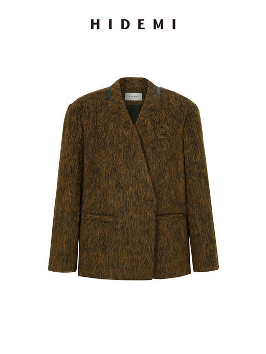 HIDEMI alpaca长毛羊驼毛苏力无领式垫肩一粒扣西装大衣 长款/短款 商品图12