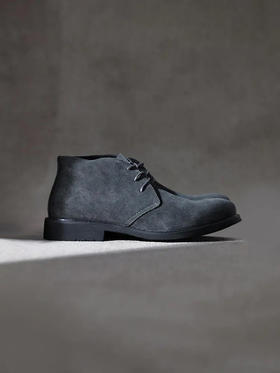 callisto深灰牛皮剖层系带短靴 FQSHC029C