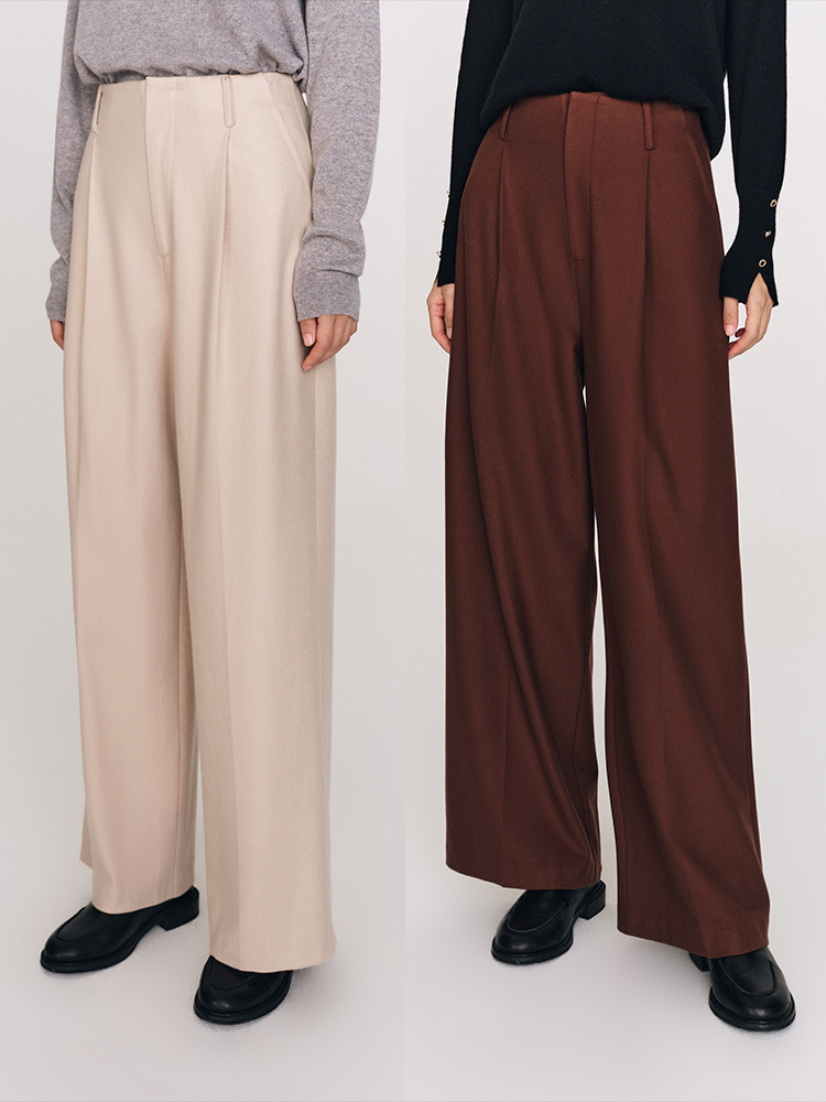 发热云朵裤 日本进口双面磨毛锁温褶裥直筒裤FB479323N