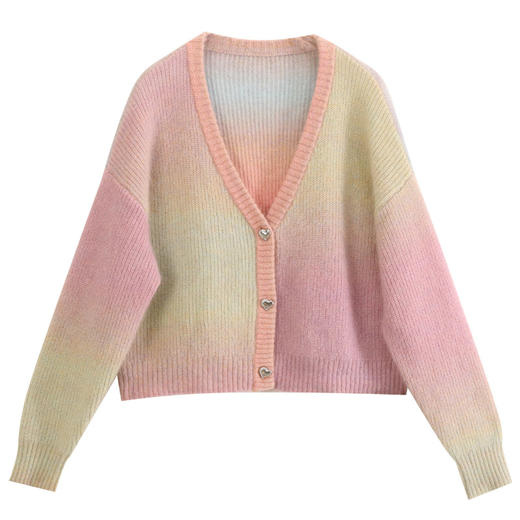 玳莎慵懒风宽松马海毛针织开衫女2023冬季新品落肩袖V领羊毛衫   DD33311 商品图4