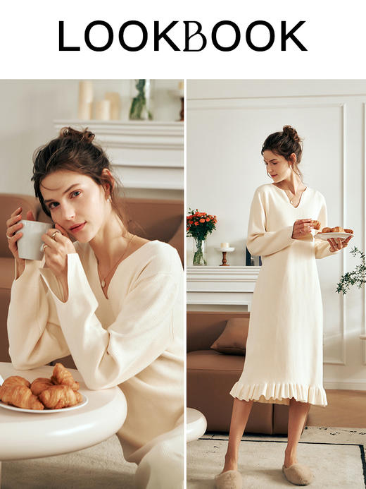 OLrain欧芮儿法式奶白色毛衣连衣裙女秋装2023年新款气质显瘦裙子 商品图3