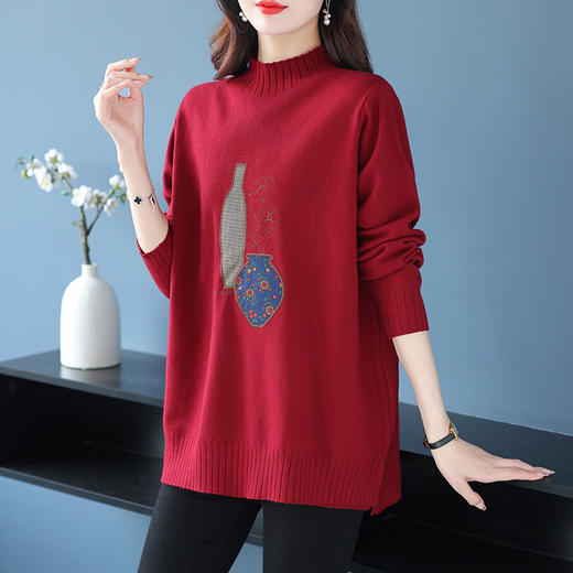 秋冬新款，配大衣毛衣女士中长款宽松大码加厚洋气刺绣打底衫CC-LZ-23108 商品图3
