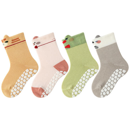 【无感硅胶，安心贴身婴童A类品质！】4双装 秋季儿童袜子点胶防滑婴儿地板袜子 足底硅胶设计，无骨宝宝中筒棉袜-QA 商品图4