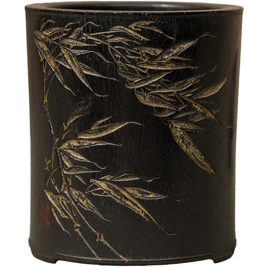 清 紫檀阴刻风竹诗文笔筒 商品图5