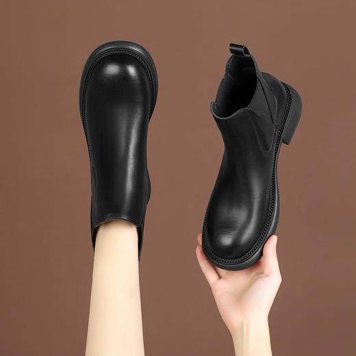 ZHR短靴2023秋冬新款厚底休闲短靴女显瘦靴子便捷套脚切尔西短靴 商品图3