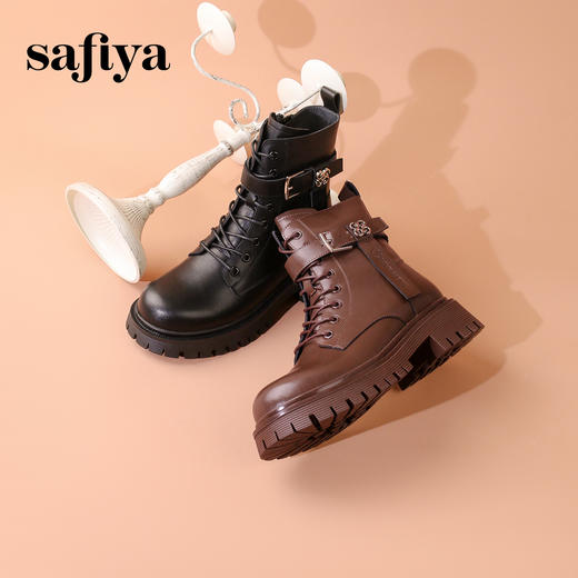 Safiya/索菲娅2023秋冬新品 炸街潮流机车风百搭松糕厚底粗跟马丁靴短靴 SF34116026 商品图3