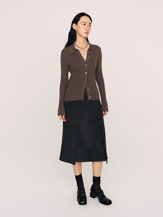 柔软舒适高支澳毛 开衩呢料半裙FB477623N 商品图2