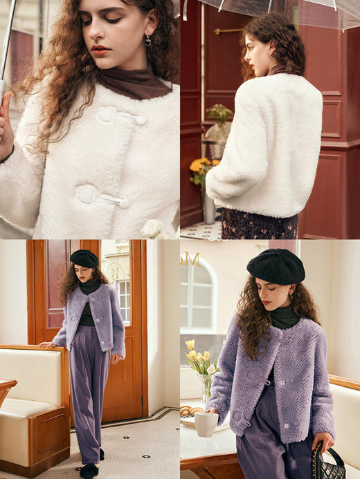 OLrain欧芮儿紫色皮草外套女春2025新款气质皮毛一体小香风上衣 商品图1