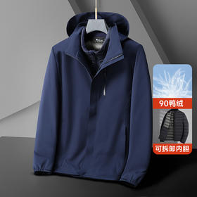 【新款DZP】大依优型大码三合一羽绒服两件套外套可脱卸帽羽绒服男宽松加肥加大码上衣白鸭绒