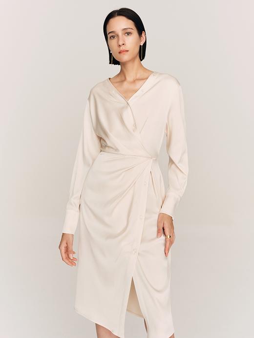 年会必备 三醋酸混纺V领褶皱收腰连衣裙FD477323N 商品图4